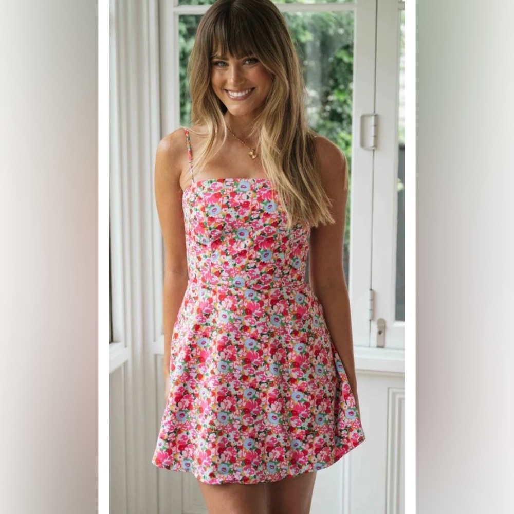 Princess Polly Floral Mini Dress Square Neck Coquette Cottagecore Size 6
